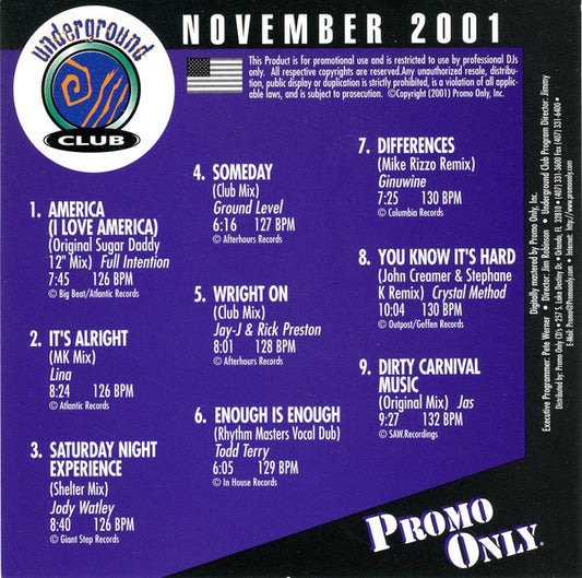 Various : Promo Only Underground Club: November 2001 (CD, Comp, Promo)