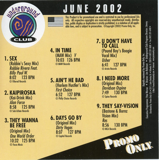 Various : Promo Only Underground Club: June 2002 (CD, Comp, Promo)
