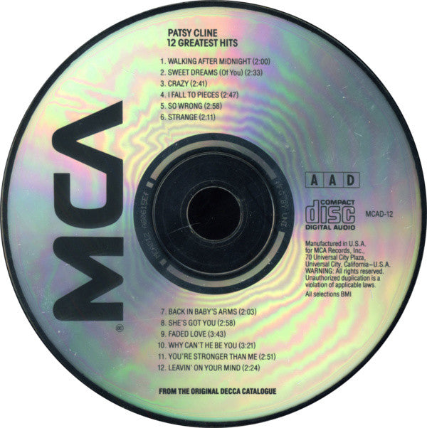 Patsy Cline : 12 Greatest Hits (CD, Comp, RE, RM, RP, UNI)
