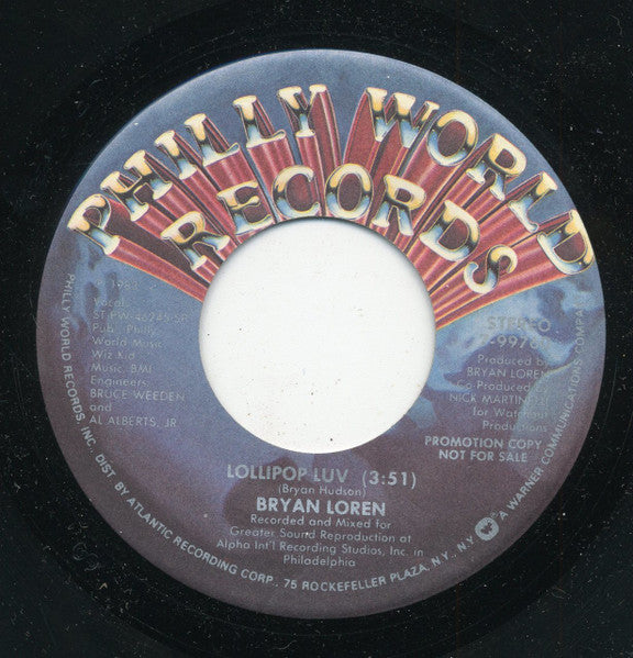 Bryan Loren : Lollipop Luv (7", Promo)