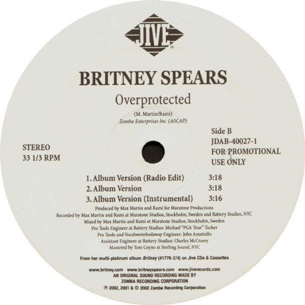 Britney Spears : Overprotected (12", Promo)