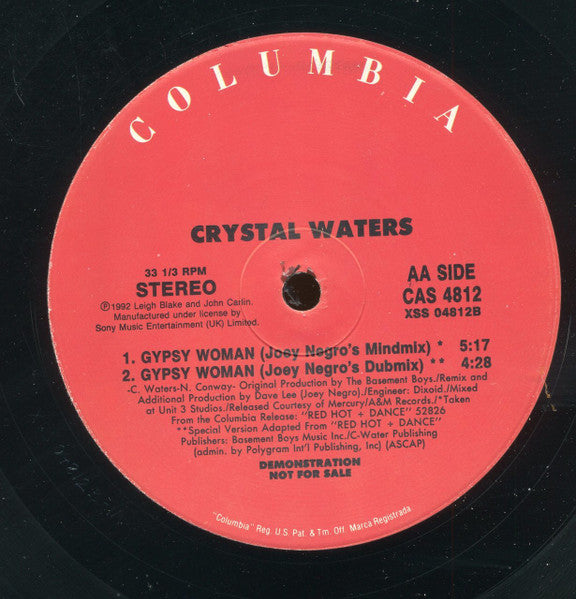 Sabrina Johnston / Crystal Waters : Peace / Gypsy Woman (12", Promo)