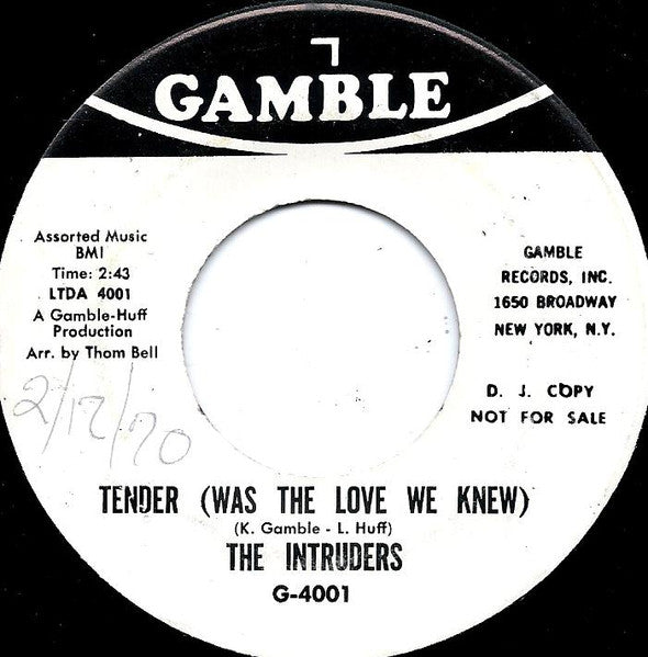 The Intruders : Tender (Was The Love We Knew) (7", Single, Promo)