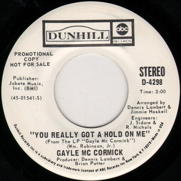 Gayle McCormick : You Really Got A Hold On Me (7", Mono, Promo)