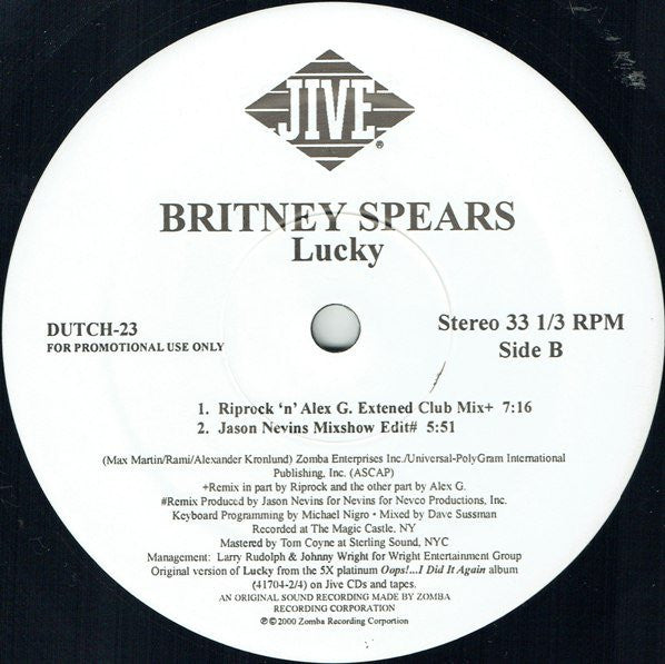 Britney Spears : Lucky (12", Promo)