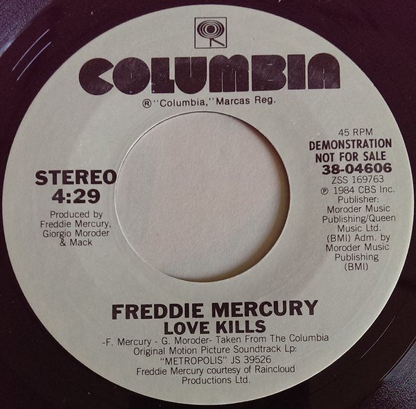 Freddie Mercury : Love Kills (7", Single, Promo)