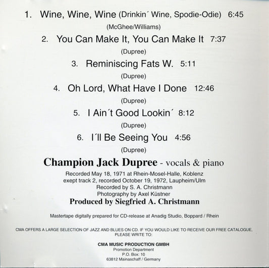 Champion Jack Dupree : Oh Lord, What Have I Done? (CD, Album, RE)