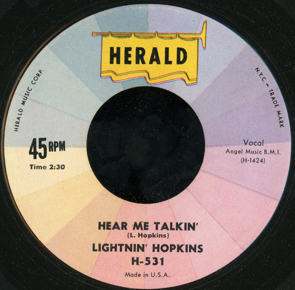 Lightnin' Hopkins : Lightnin's Stomp / Hear Me Talkin' (7", RE)