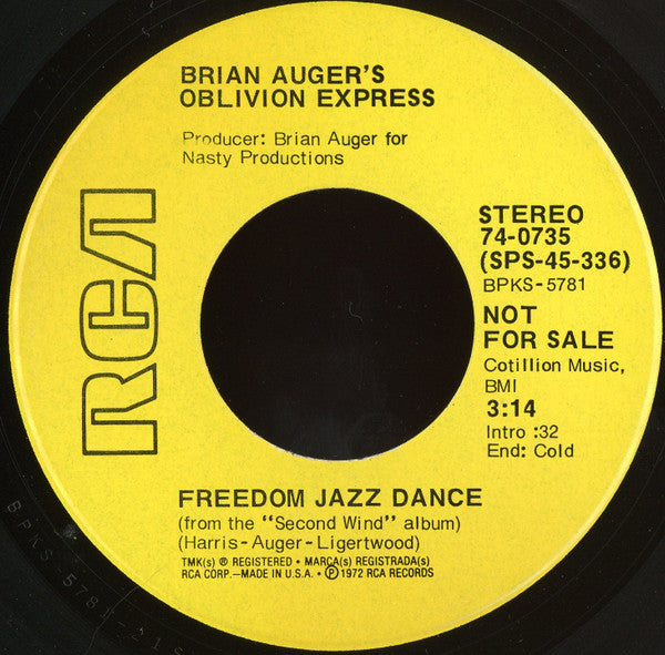 Brian Auger's Oblivion Express : Freedom Jazz Dance (7", Promo)