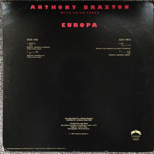 Anthony Braxton With Chick Corea : Europa (LP, Album)