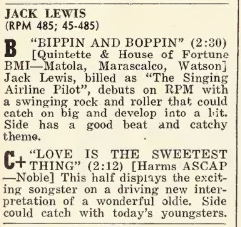 Jack Lewis (3) : Bippin And Boppin (Over You) / Love Is The Sweetest Thing (7")
