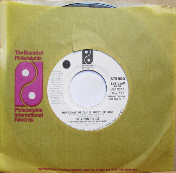 Sharon Paige And Harold Melvin And The Blue Notes : Hope That We Can Be Together Soon (7", Mono, Promo)