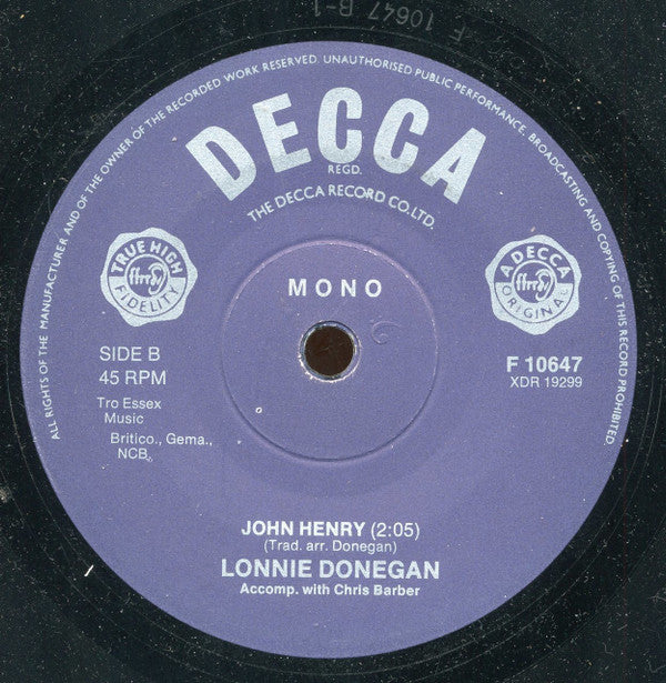 Lonnie Donegan Accomp. With Chris Barber : Rock Island Line (7", Mono, RE)