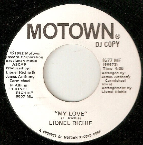 Lionel Richie : My Love (7", Single, Promo)