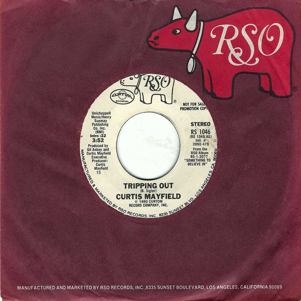 Curtis Mayfield : Tripping Out (7", Promo, Styrene, 73)