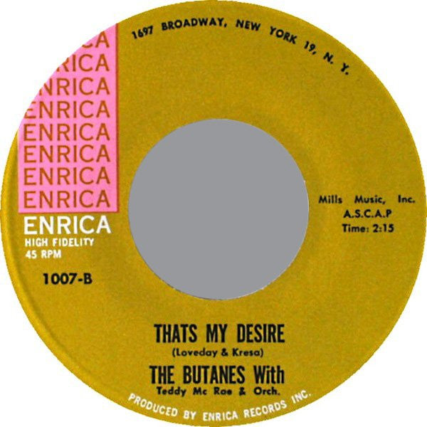 The Butanes With Teddy McRae Orchestra : Don't Forget I Love You (7", Single)