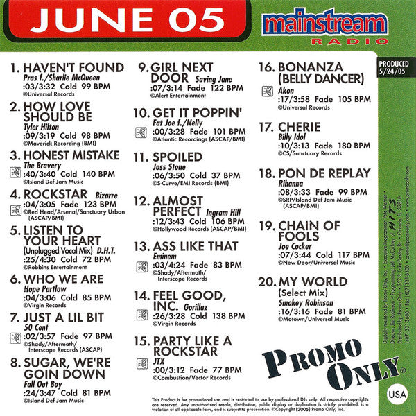 Various : Promo Only Mainstream Radio: June 05 (CD, Comp, Promo)