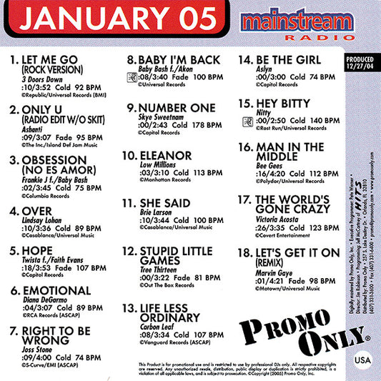 Various : Promo Only Mainstream Radio: January 05 (CD, Comp, Promo)