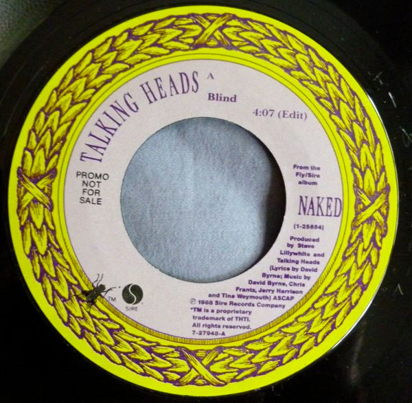 Talking Heads : Blind (7", Single, Promo, Styrene)