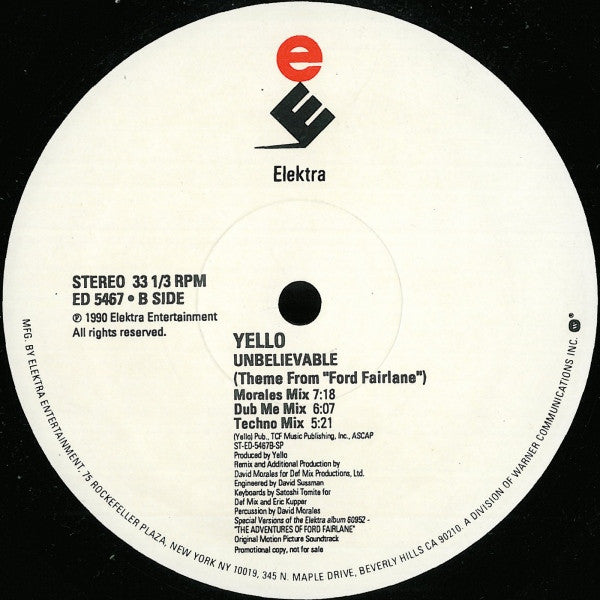 Yello : Unbelievable (Theme From "Ford Fairlane") (12", Promo)