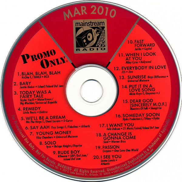 Various : Promo Only Mainstream Radio: March 2010 (CD, Comp, Promo)