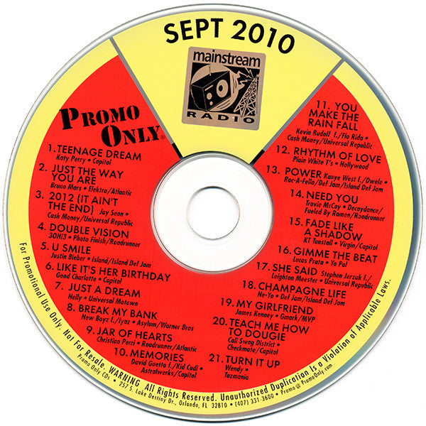 Various : Promo Only Mainstream Radio: September 2010 (CD, Comp, Promo)
