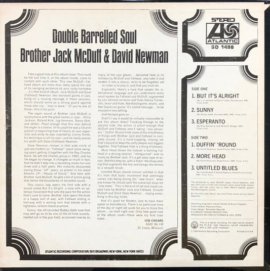 Brother Jack McDuff & David "Fathead" Newman : Double Barrelled Soul (LP, Album, RP, PR)