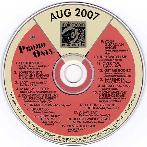 Various : Promo Only Mainstream Radio: August 07 (CD, Comp, Promo)
