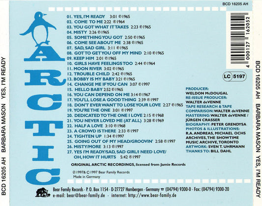 Barbara Mason : Yes, I'm Ready (CD, Album, Comp, RE, RM)