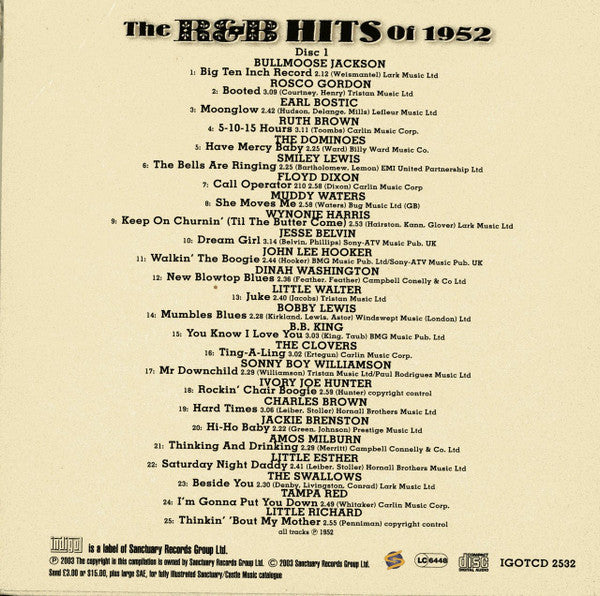 Various : The R&B Hits Of 1952 (3xCD, Comp)