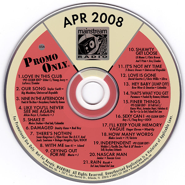 Various : Promo Only Mainstream Radio: April 2008 (CD, Comp, Promo)