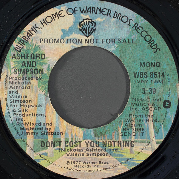 Ashford & Simpson : Don't Cost You Nothing (7", Single, Mono, Promo)