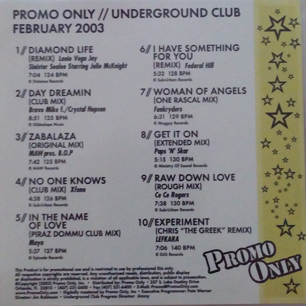 Various : Promo Only Underground Club: February 2003 (CD, Comp, Promo)