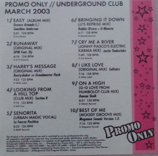 Various : Promo Only Underground Club: March 2003 (CD, Comp, Promo)