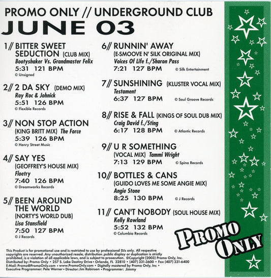 Various : Promo Only Underground Club: June 03 (CD, Comp, Promo)