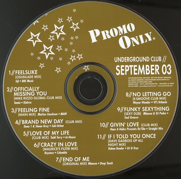 Various : Promo Only Underground Club: September 2003 (CD, Comp, Promo)