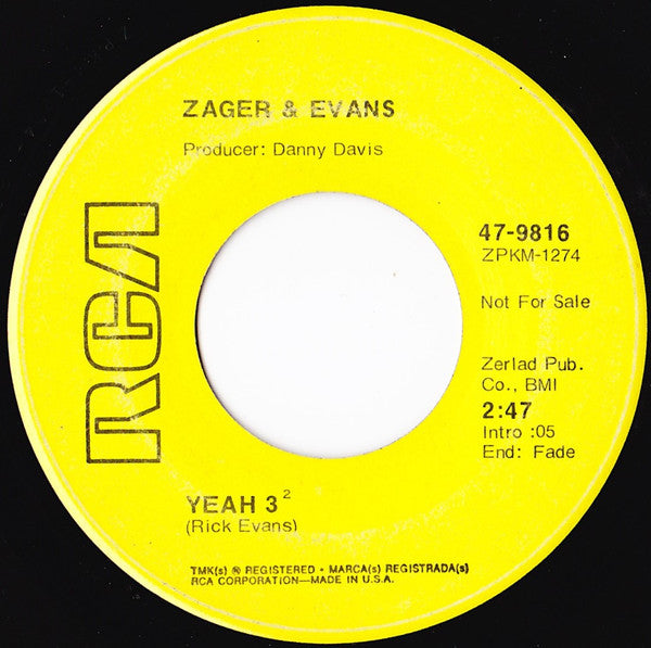 Zager & Evans : Help One Man Today / Yeah 3² (7", Promo)