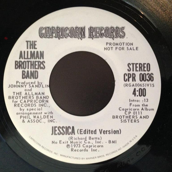 The Allman Brothers Band : Jessica (Promo) (7", Single, Mono, Promo)