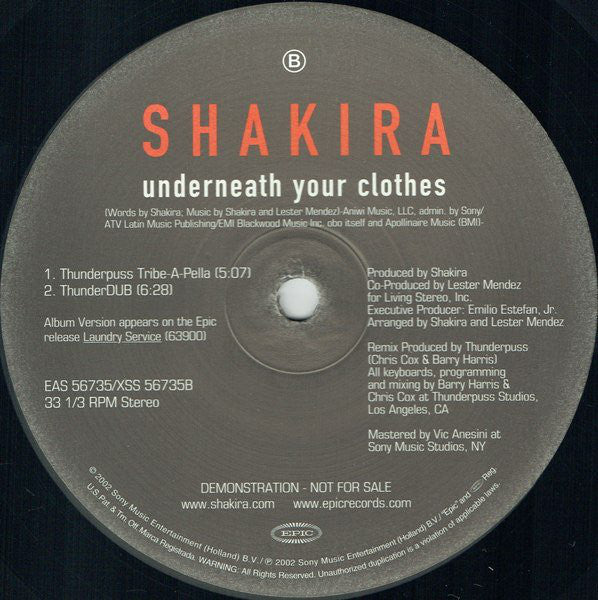 Shakira : Underneath Your Clothes (Thunderpuss Remixes) (12", Promo)