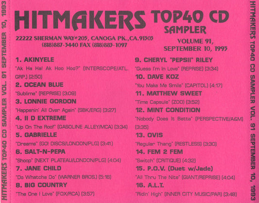 Various : Hitmakers Top40 CD Sampler Vol. 91, September 10, 1993 (CD, Comp, Promo, Smplr)