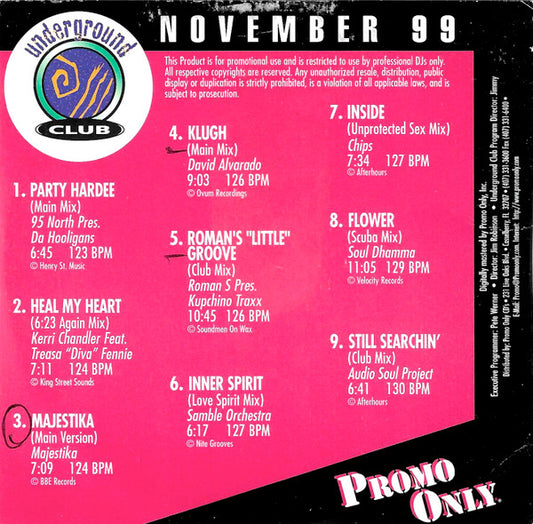 Various : Promo Only Underground Club November 99 (CD, Comp, Promo)