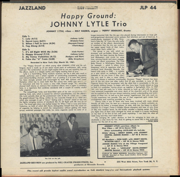 Johnny Lytle Trio : Happy Ground (LP, Album, Mono)