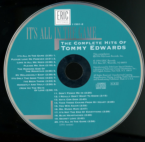 Tommy Edwards : It's All In The Game: The Complete Hits Of Tommy Edwards (CD, Comp, Mono)