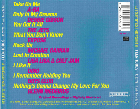 Various : The 80's Greatest Rock Hits Volume 11 Teen Idols (CD, Comp)