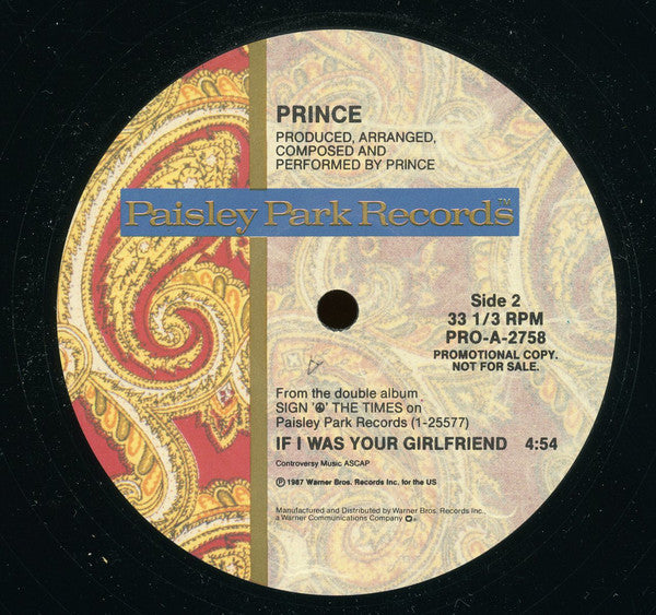Prince : If I Was Your Girlfriend (12", Single, Promo)