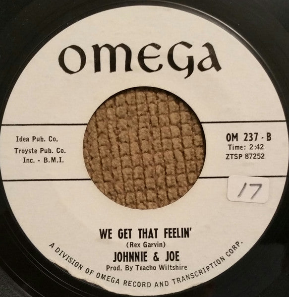 Johnnie & Joe : Speak Softly (Angel) / We Get That Feelin' (7", Single, Styrene)
