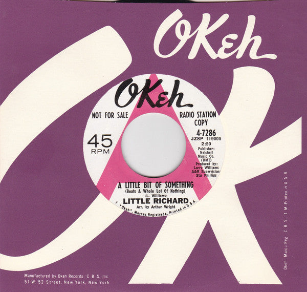 Little Richard : A Little Bit Of Something (Beats A Whole Lot Of Nothing) / Money (7", Single, Promo, Styrene)