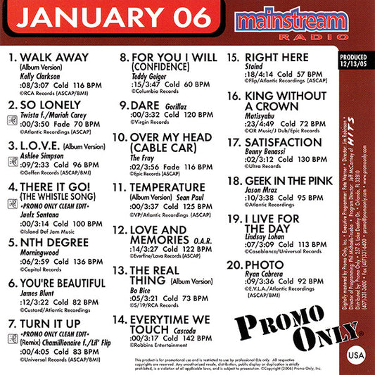 Various : Promo Only Mainstream Radio: January 06 (CD, Comp, Promo)