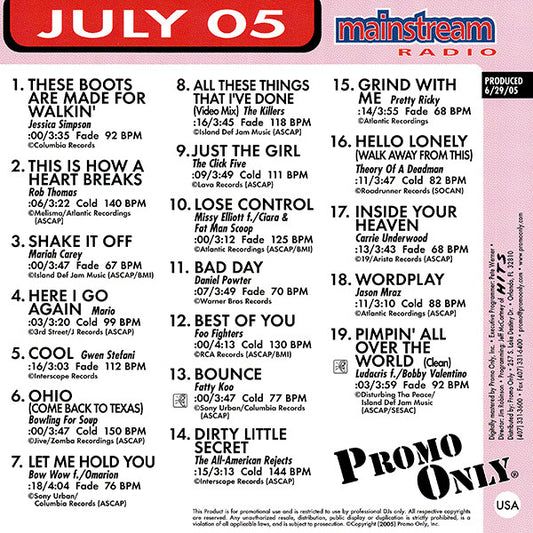 Various : Promo Only Mainstream Radio: July 05 (CD, Comp, Promo)