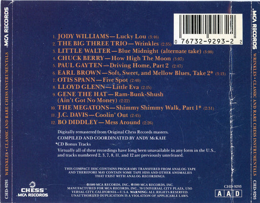 Various : Wrinkles - Classic And Rare Chess Instrumentals (CD, Album, Comp)